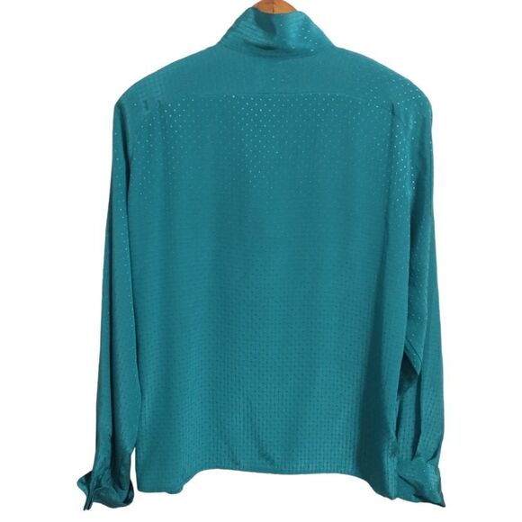 High Neck Pleated Flowy Blouse Sz M 10 Silky Regency Office Siren Corpcore Vtg - Picture 9 of 16